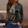 Women's Halloween Print Long Sleeve Top with Round Neck and Hem Slit for Casual Party Wear