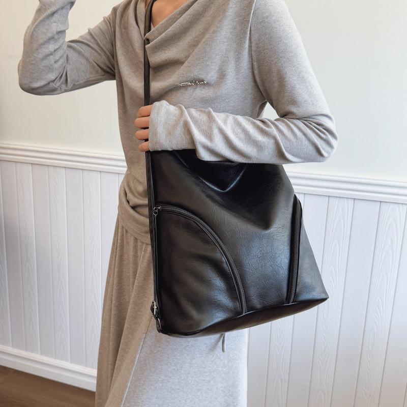Spacious Pu Tote Bag For Women Fashionable Retro Style Large Capacity Crossbody Shoulder Bag