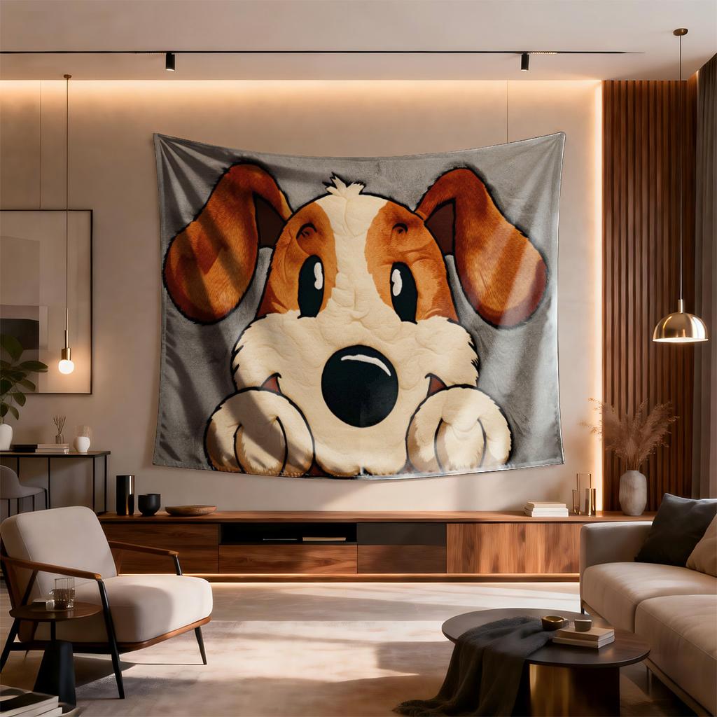 Cute Puppy Tapestry Cartoon Dog Wall Hanging 3D Animal Print Decor Cozy Aesthetic for Bedroom Living Room