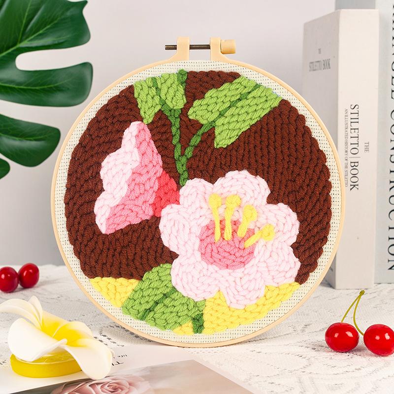 1Set Embroidery Floral Pattern DIY Punch Needle Embroidery Kit with Yarn Starter Kit Poking Cross Stitch Tools For Knitting