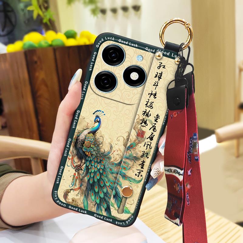 Soft case Fashion Phone Case For Tecno Spark20/KJ5 Lanyard Waterproof Ring Wrist Strap Back Cover Silicone Shockproof