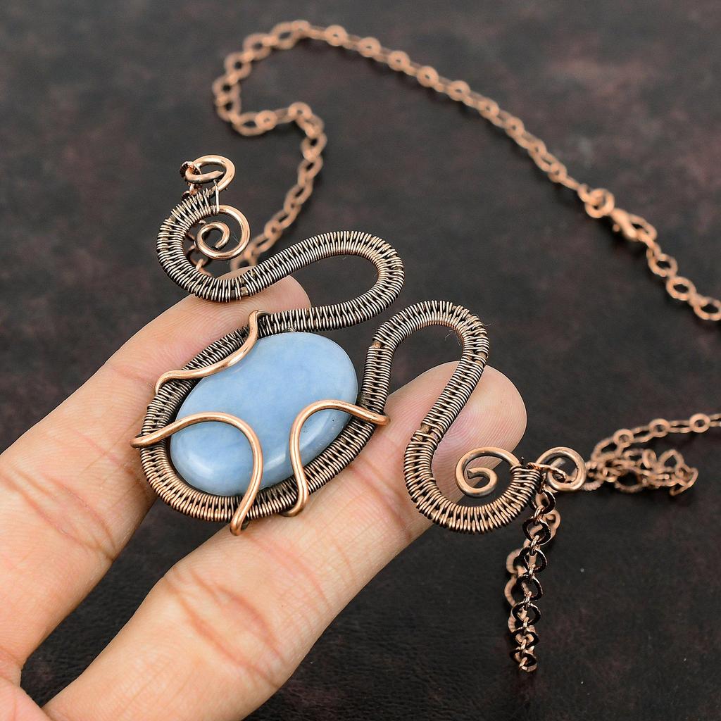 Angelite Necklace Copper Wire Wrapped Necklace Adjustable Necklace Unique Copper Jewelry Handmade Necklace Gemstone Necklace Gift For Mother