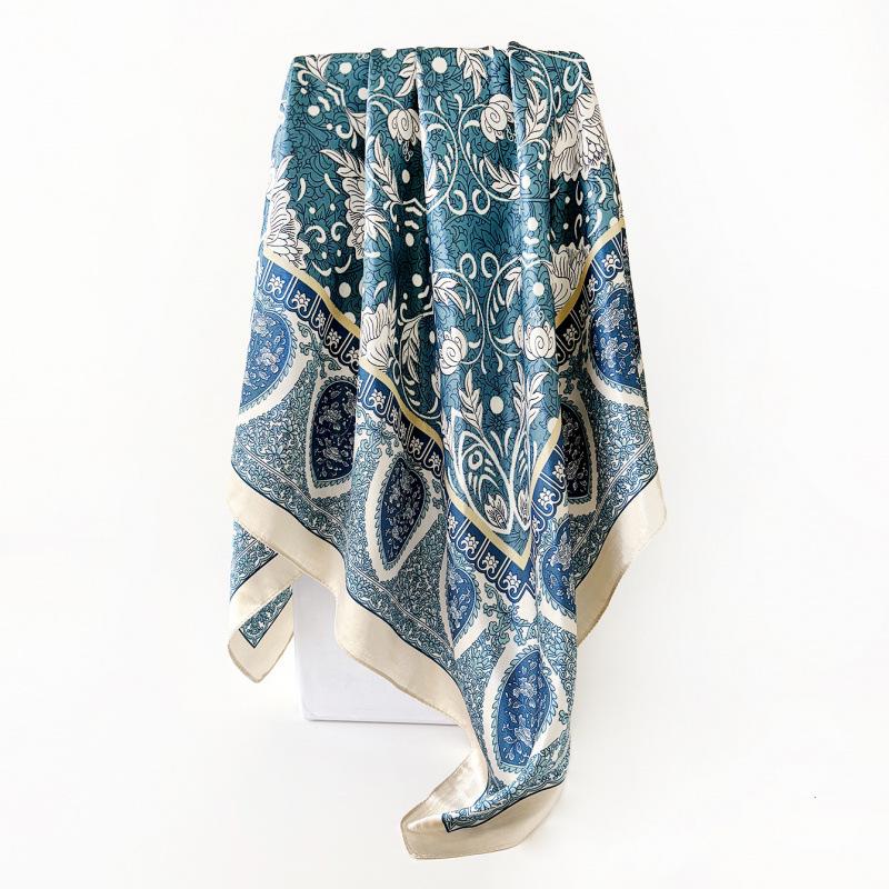 New 90cm Vintage Cashew-Print Silk Headscarf for Women – Satin Scarf 90x90cm