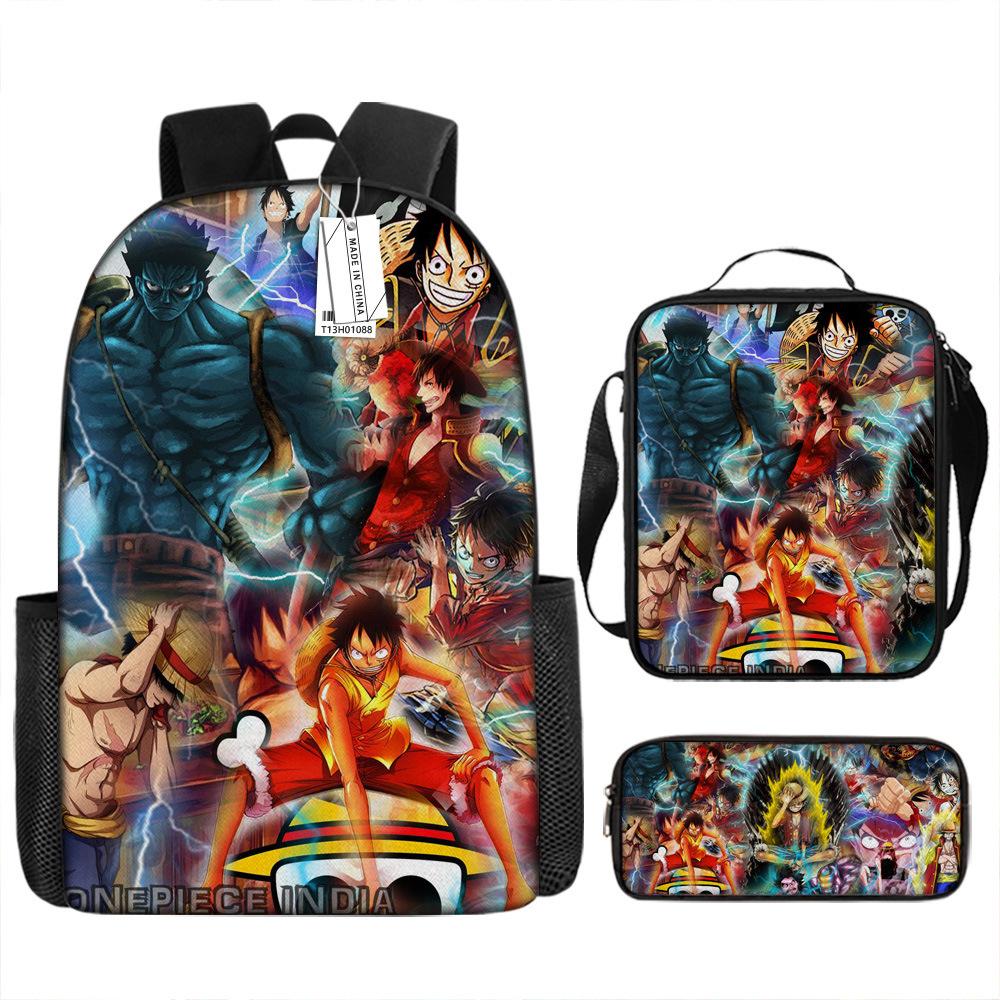 Peripheral ONE PIECE Student School Bag Cartoon School Bag Children's Backpack Three-piece Satchel