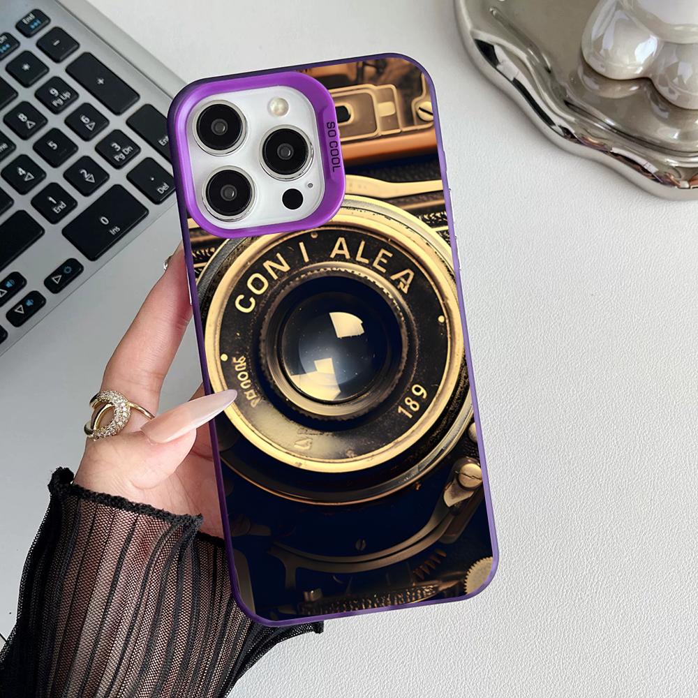 Style Camera Vintage Phone Case Matte Colored Silver For Iphone 17 16 15 14 Pro Air 13 12 Plus 11 7 8 Max Luxury Cover