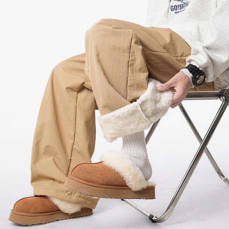 

2025 Unisex Khaki Fleece-Lined Winter Pants: Thick, Warm, Cotton, Straight-Leg Casual Style XL хаки
