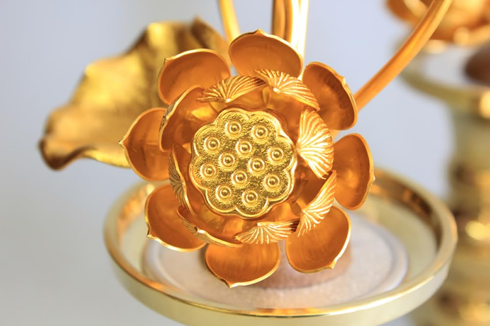 Matsuyama Shinto Buddhist Supplies Store Tokobana Set with Vase, Size 5, 7-Stem, Pair (Set of 2), Buddhist Flowers, Aluminum Flowers, Brass Vase, Gold