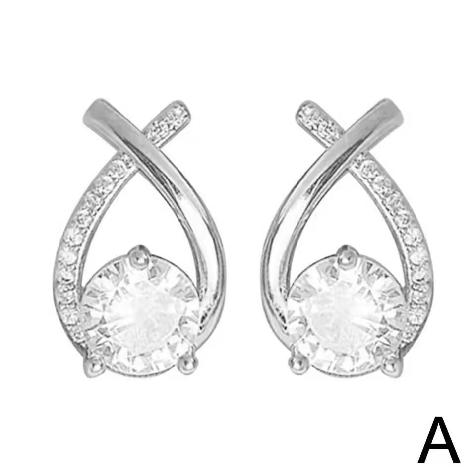 Elegant Cross Zircon Stud Earrings For Women High End Light Luxury Temperament Fashion Jewelry Accessories