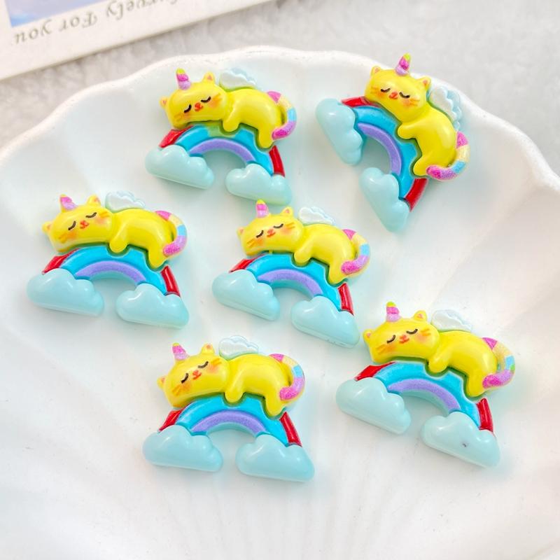 

10Pcs New Cute Cartoon Rainbow Unicorn Series Flat Back Ornament Jewelry Bows Accessories