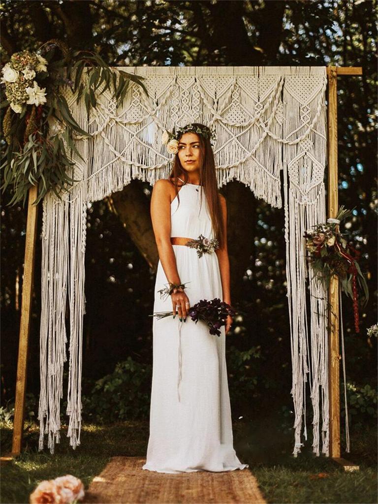 Handmade Cotton Macrame Wedding Backdrop Curtain Bohemia Tassel Art Wall Hanging Tapestry Headboard Wall Hanging 180*200cm