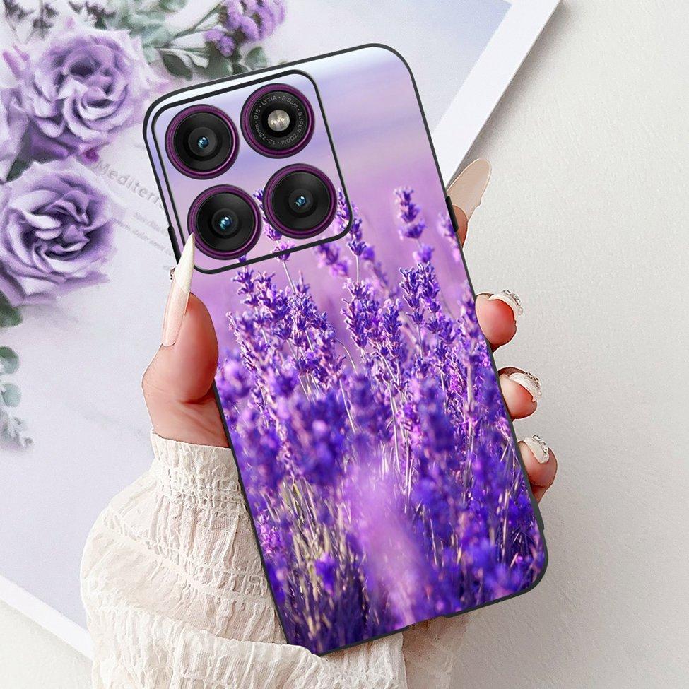 For Motorola Edge 60Pro XT2507-1 Back Cover For Motorola Edge 60 Pro Case Cute Cartoon Luxury Flower Painted Black Silicone 6.7"