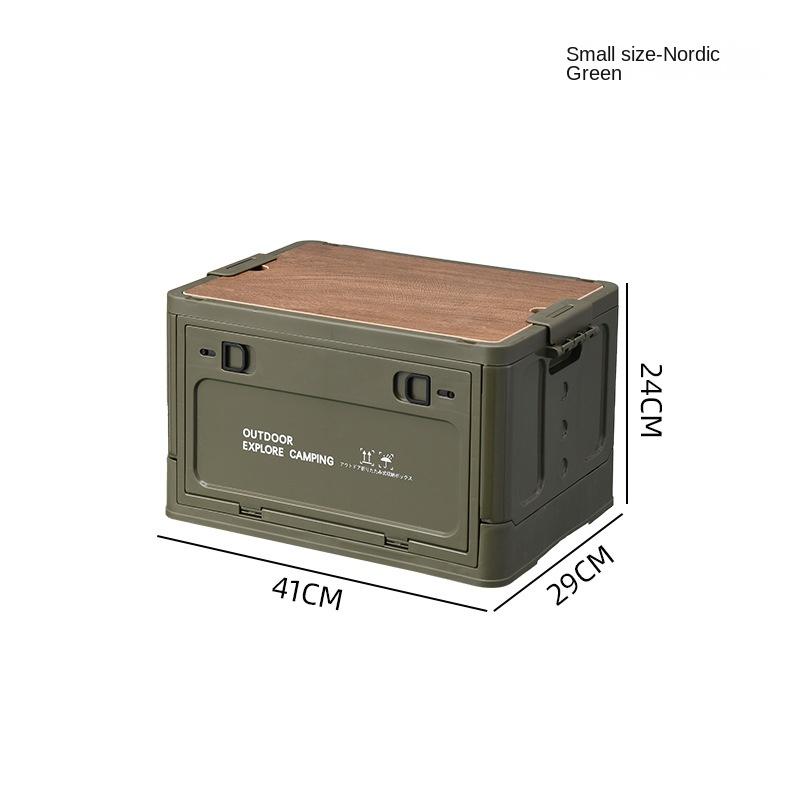 Side Door Wheels Folding Box Camping Outdoor Wooden Lid Storage Trunk for Clothes Books Stall Box Organizer