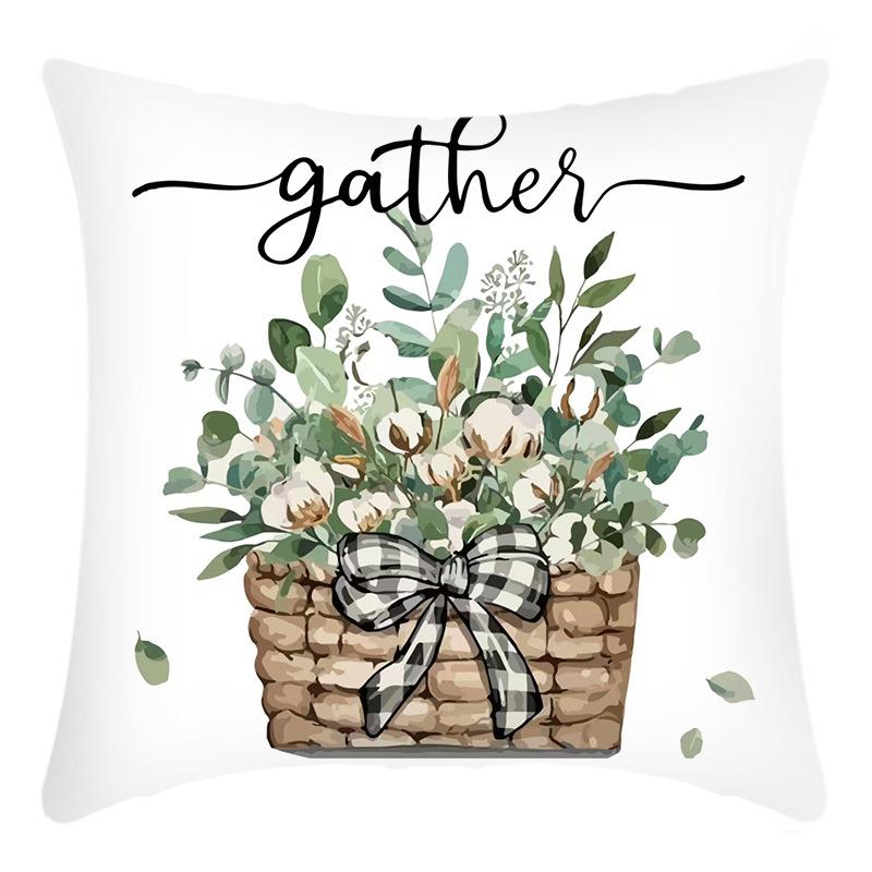 New Thanksgiving Letter Print Green Plant Truck Print Pillow Home Sofa Cushion Cover