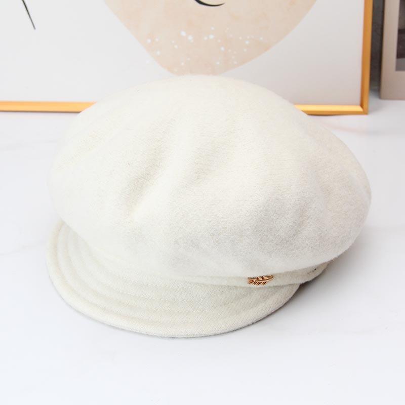 Retro Wool Newsboy Hat Literary Beret Women's Autumn and Winter Warm Face Little Peaked Hat Octagonal Hat