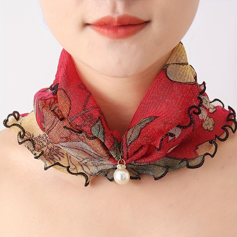Faux Pearl Pendant Yarn Scarf Fashion Neck Protection Mesh Scarf Elastic Pullover Breathable Neck Scarf For Women