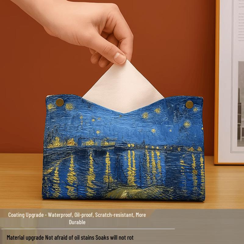 LIEI Light Luxury Oil Painting Rose Leather Tissue Box