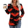 Women's Casual Fashion Long Sleeve Print Pleated Round Neck Shirt Casual Tops