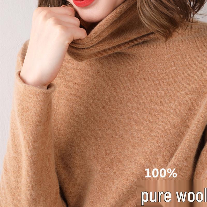 Dámský svetr s rolákem ze 100% vlny - Stylový, tenký úplet, kašmírová základní vrstva