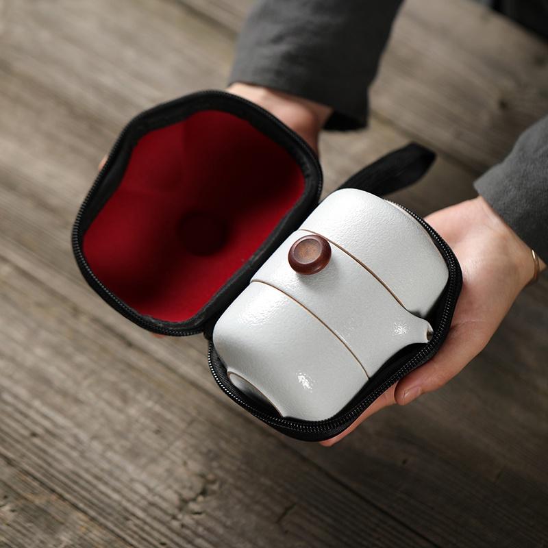 Ceramic Quick Tea Cup Kung Fu Tea Set One Pot Two Cups Simple Portable Storage Bag