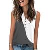 Women's Casual Fashion Summer Color Block Stitched Print Tank Top V-neck Sleeveless Button Top