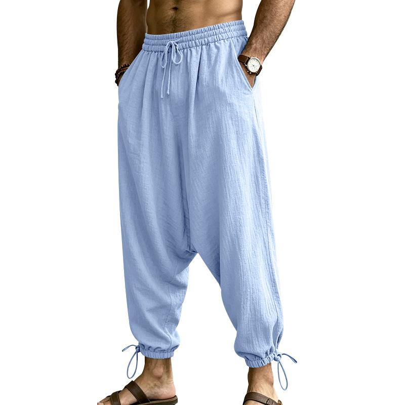 Zomer Heren Drop Crotch Harembroek Elastische Taille Trekkoord Manchet Wijde Casual Broek High Street Casual Broek