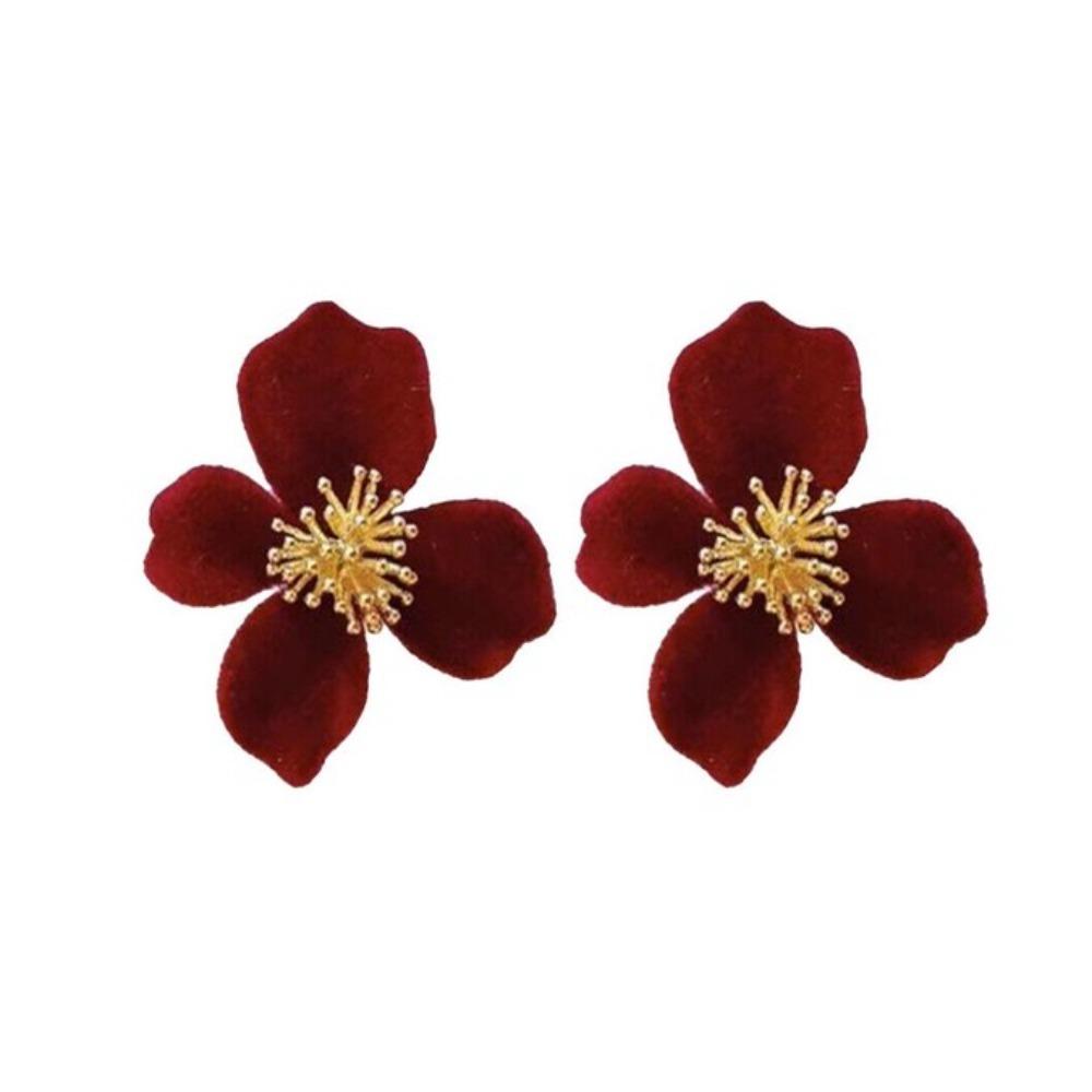 Flower Velour Ear Stud Accessories Light Luxury Earrings Sweet Solid Color Flower Earrings
