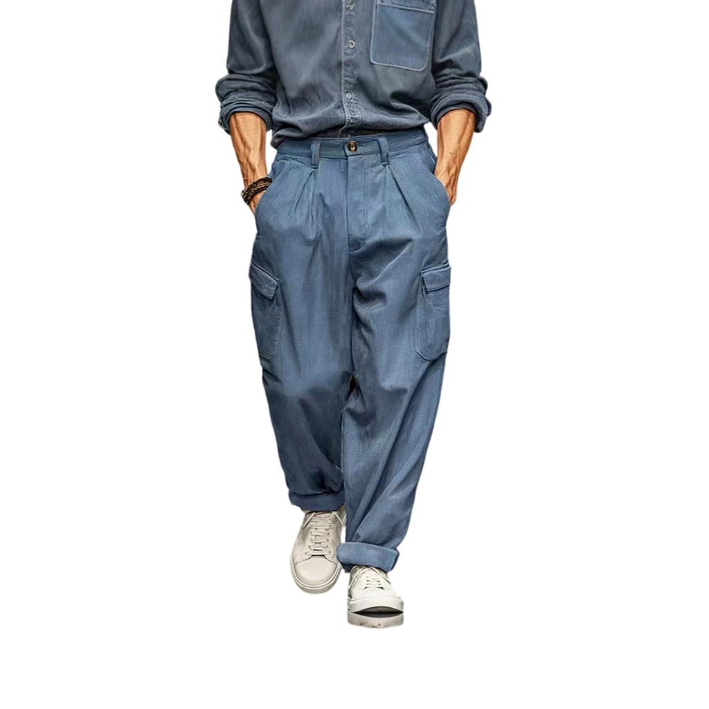 Men's Corduroy Work Pants Loose Fit Multi Pocket Straight Leg Casual Trousers Vintage Style 2026 New Model