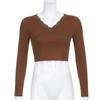 Women's Lace Ribbed Knit Long Sleeve T-shirt, Solid Color Bodycon Cropped Top, Streetwear Fashion