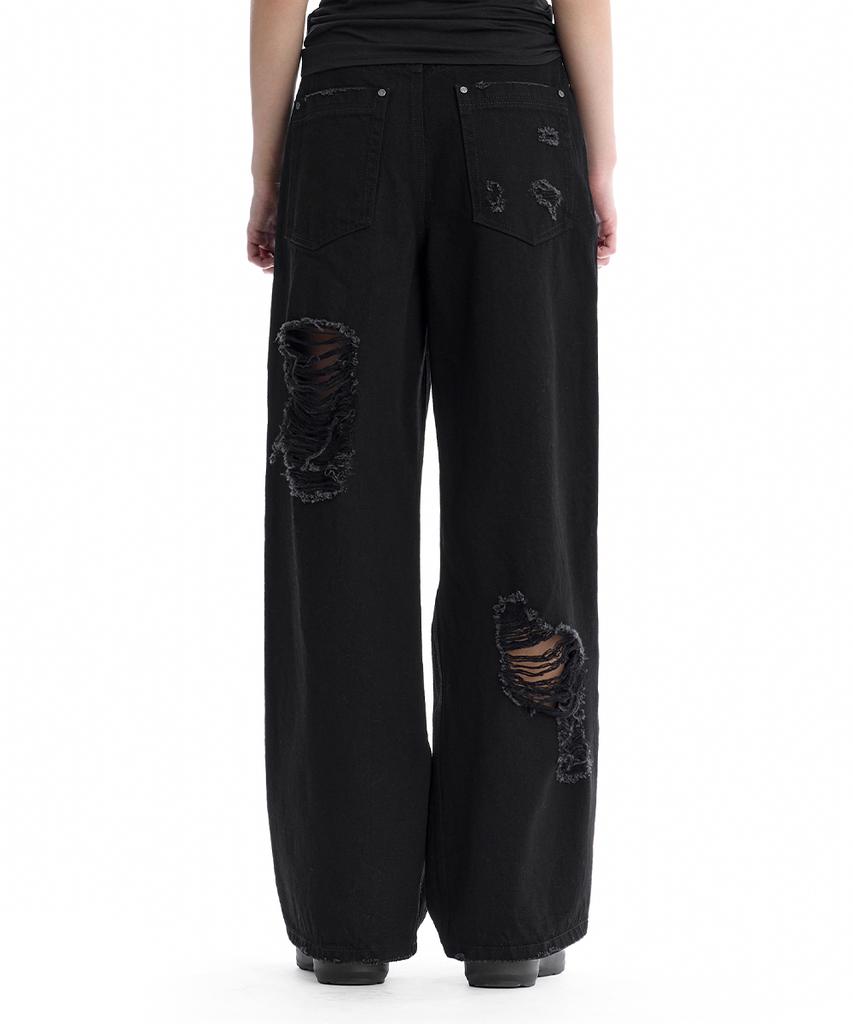 Teulimingbeodeu Scratch Damage Cotton Twill Pants [Black]