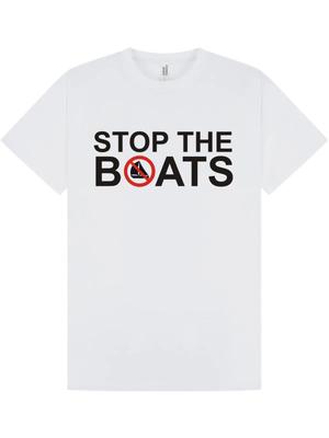 100% Baumwolle TOPS UNISEX T-SHIRTS HERREN DAMEN STOPPT DIE BOOTE Lustiges Politisches T-Shirt Anti-Illegale Einwanderung Aussage / T-Shirt