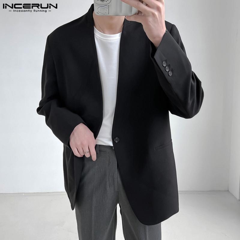INCERUN Męska lekka marynarka w jednolitym kolorze z jednym guzikiem, marynarka biurowa