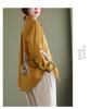 Women's Retro Floral Cotton Linen Shirt - Plus Size, Loose Fit, Long Sleeve, Spring/Autumn