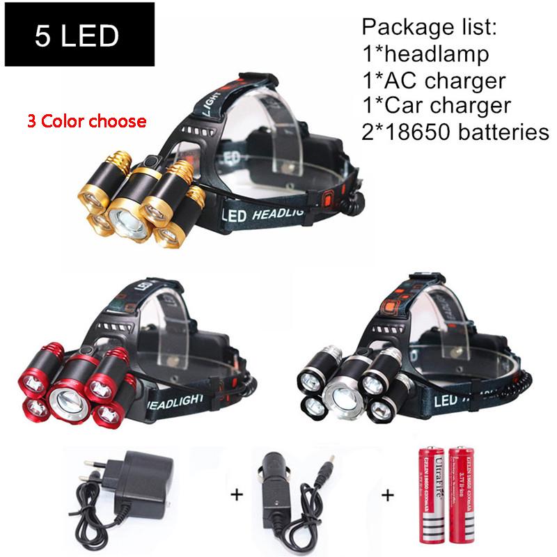 Rechargeable Head light T6 LED Military Headlamp Zoomable+Charger+2*18650 Light