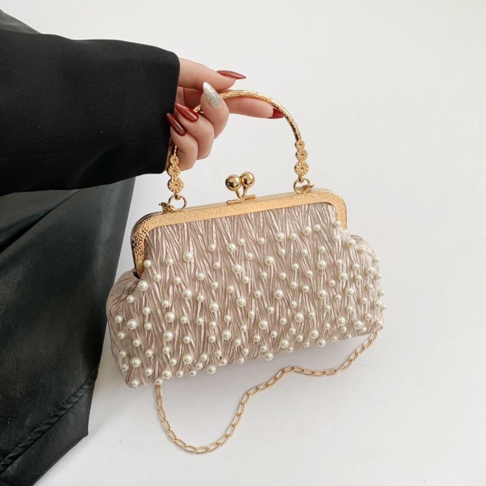 

Artificial Pearl Diamond Inlaid Shoulder Bag Metal Chain Messenger Bag Lady Banquet Shell Bag Fashion Evening Handbag хакі