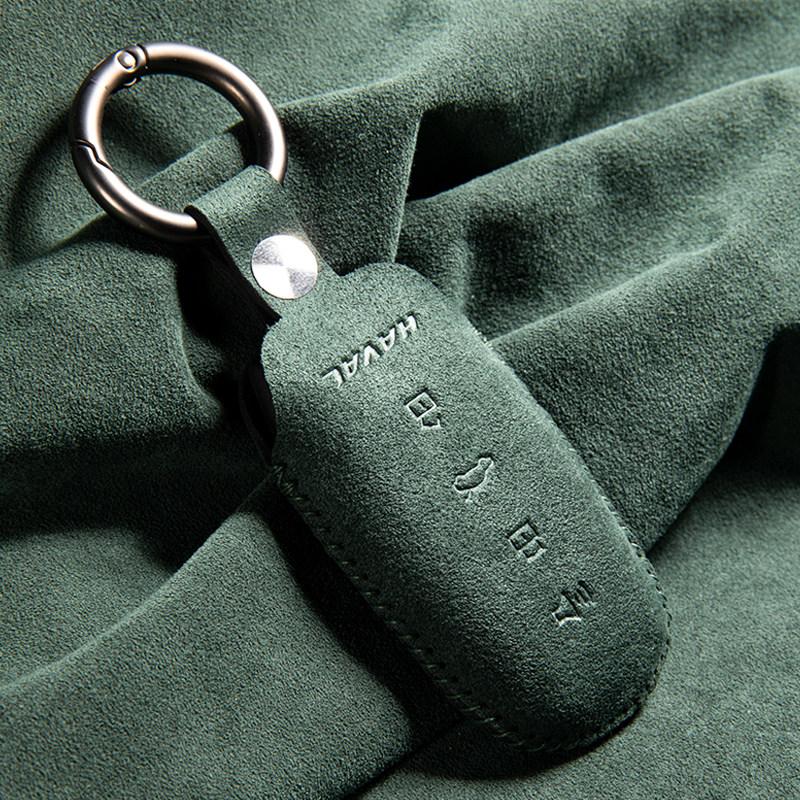 For Great Wall Haval H6 H5 Big Dog H7 Raptor H9  F7 M6 H2 Alcantara Car Key Case Bag Shell Buckle Suede Cover Keychain