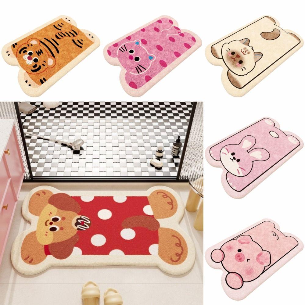 Animal Theme Material Bathroom Floor Mat Thickened Cartoon Design Foot Mat Non-Slip Irregular Shaped Toilet Carpet Bathroom Use