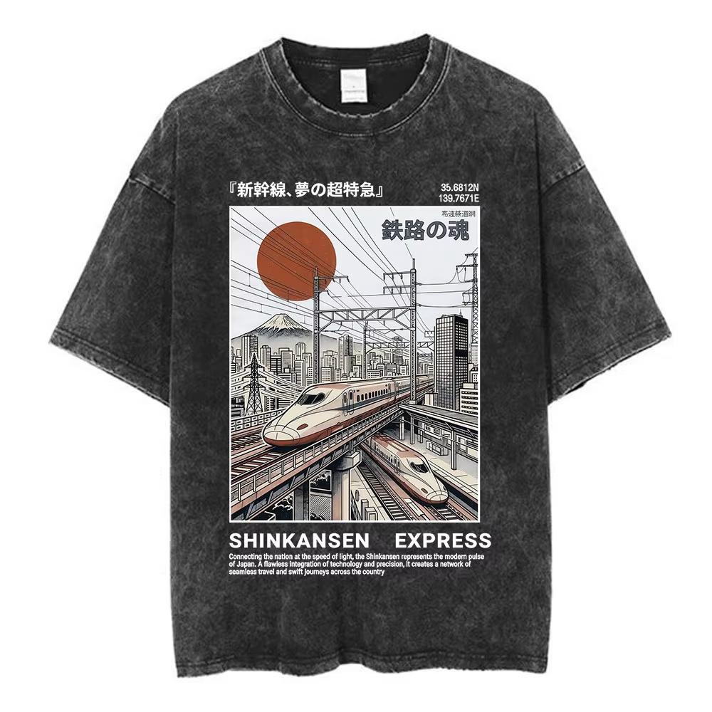 Hot Osaka Dotonbori Japan Illustration Doublesided Print Tshirts Vintage Washed Japanese Style Cityscape Cotton Top Tee