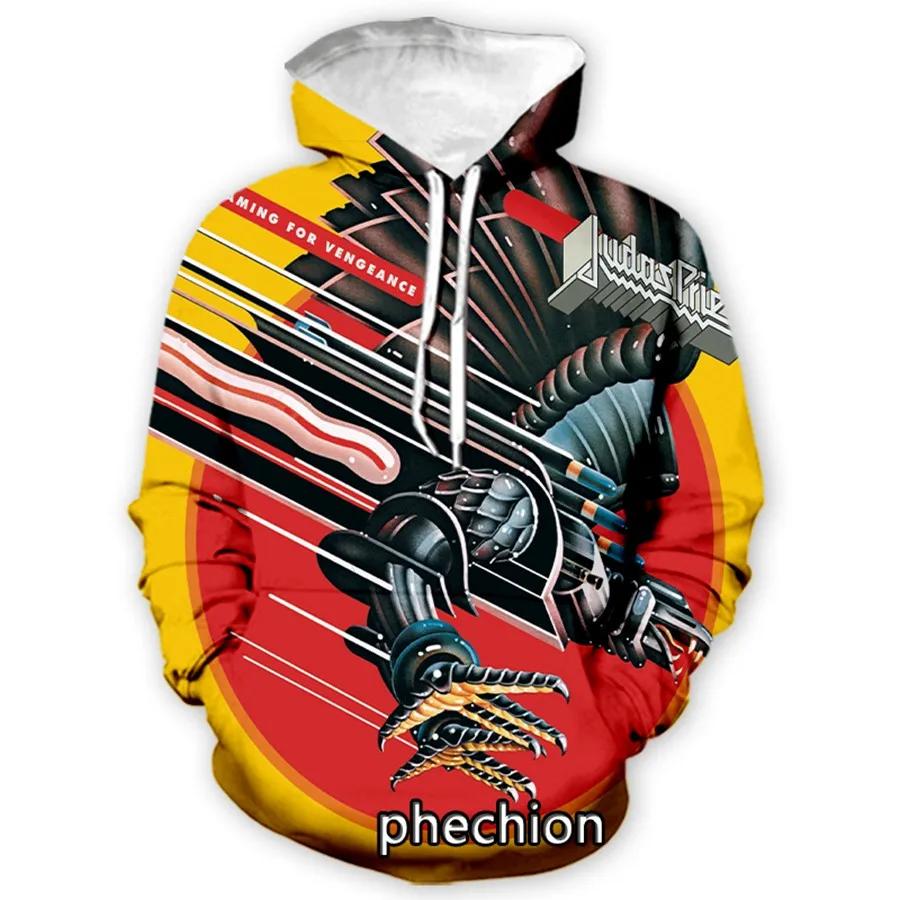 

phechion Новая мода Мужские/Женские Толстовки с длинным рукавом и 3D-принтом рок-группы Judas Priest, Повседневные толстовки XL