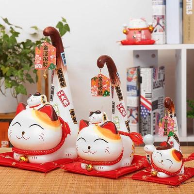 Japanische Maneki Neko Keramik Glückliche Katze Cartoon Lange Schwanz Katze Statue Feng Shui Büro Desktop Ornament Hause Dekoration