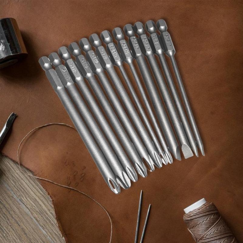 12 Piece Professional Screwdriver Bit Set Alloys Steel 100mm Length Slotted and Crosses Head for Power Tool Accessories