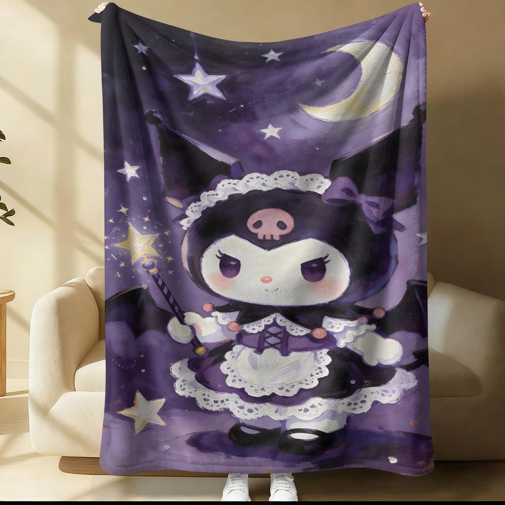 Sanrio Kuromi Magic Witch Blanket Starry Sky Oil Painting Printed Flannel Throw Blanket Multi-use Nap Blanket for Dorm Home