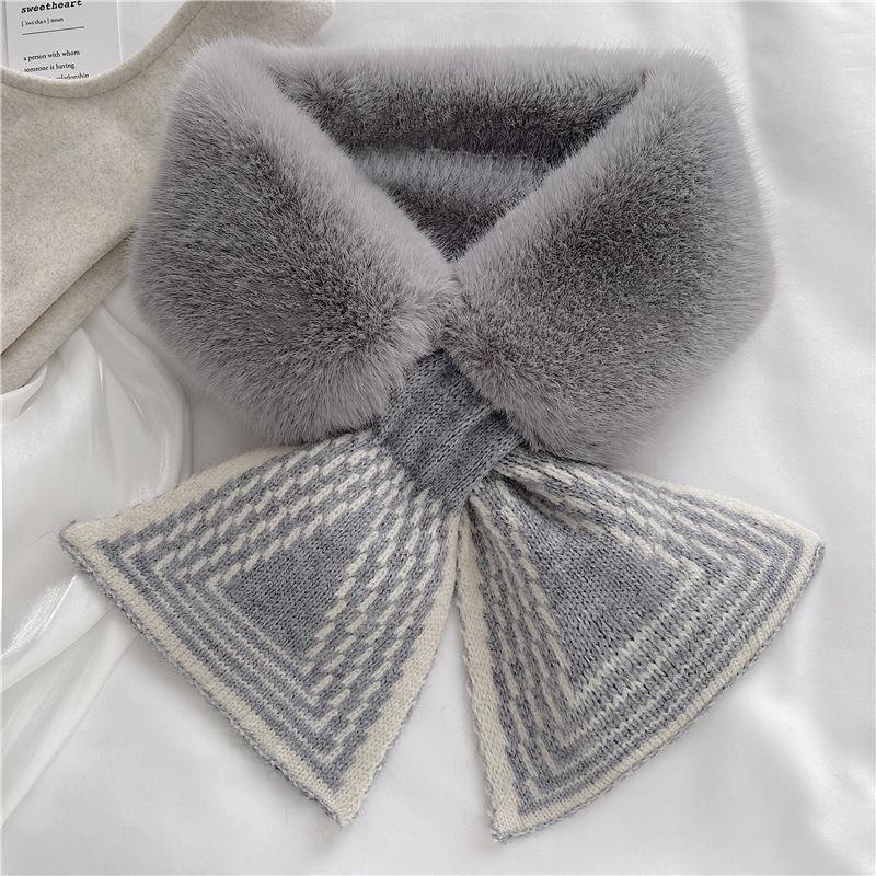 2025 Women's Korean Style Rabbit Fur Scarf: Cute, Thick, Plush, Trendy, Windproof, and Warm Neck Warmer for Autumn and Winter