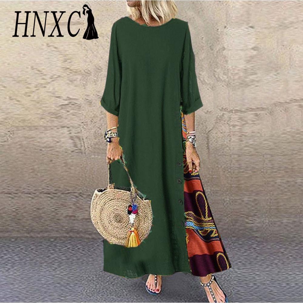 HNXC 12 Color Women Fashion Casual Loose Long Sleeve Floral Print Party Maxi Dress Plus Size Vestidos Longos Robe