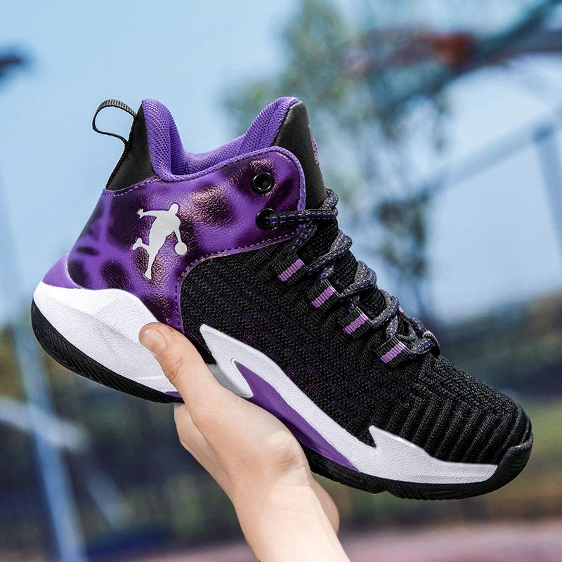 Children's basketball shoes sgs sports boys shoes fly-woven spring and summer mesh student trend middle and older children's casual shoes
