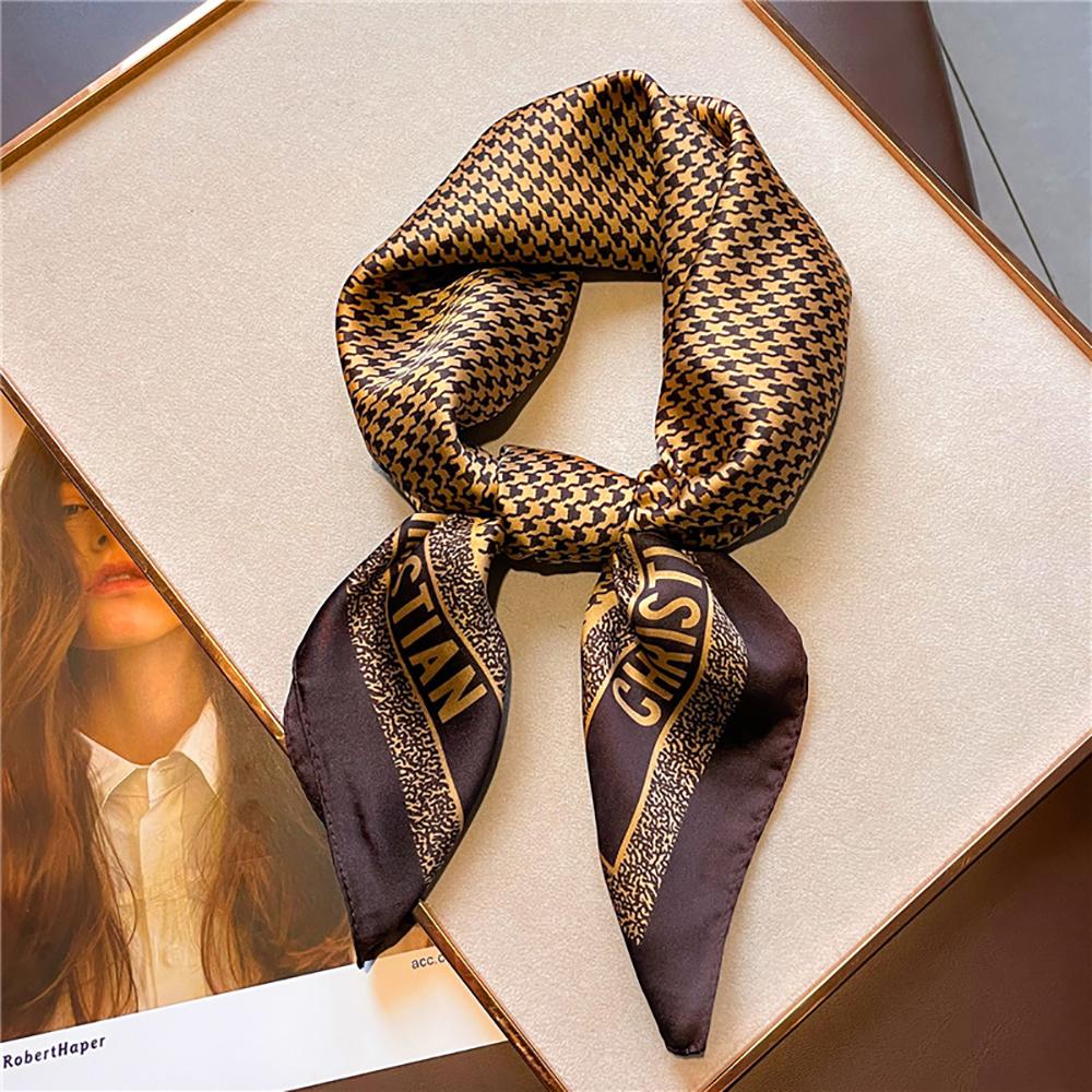 Houndstooth Letter Print Scarf Faux Silk Shawl Bandana Simple Chic Decorative Wrap Fashion Accessory For Women Square Scarves