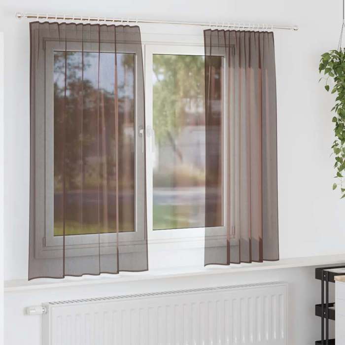 VidaXL Rideaux en voile avec passe-tringles 2 pcs marron, rideau en filet, rideau transparent, voile de fenêtre, traitement 4102171
