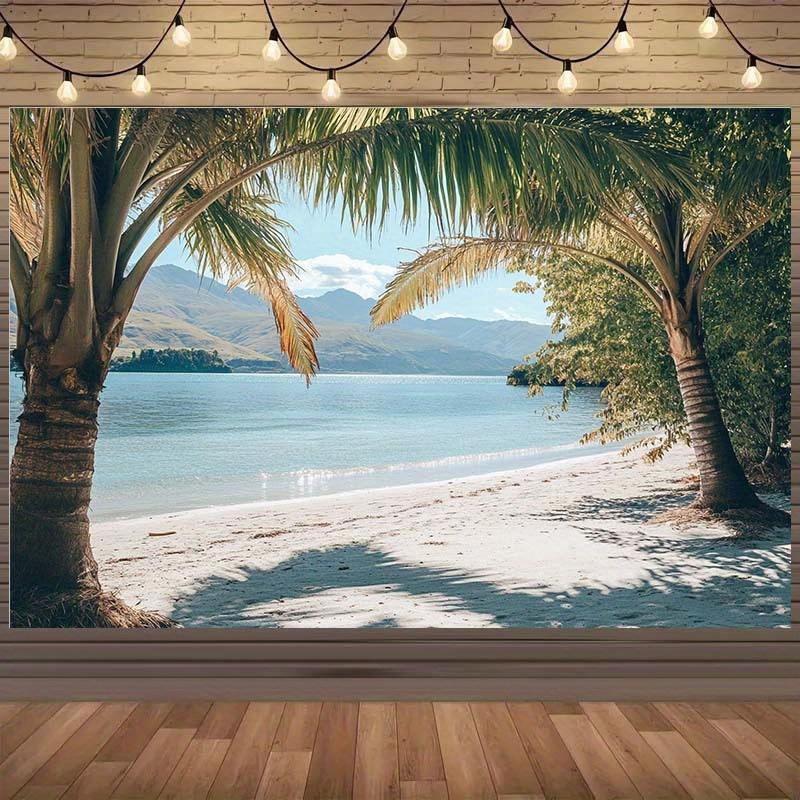 1 tropical beach scene background with palm trees  white sand  and sea view - Professional beach accessory 150X100