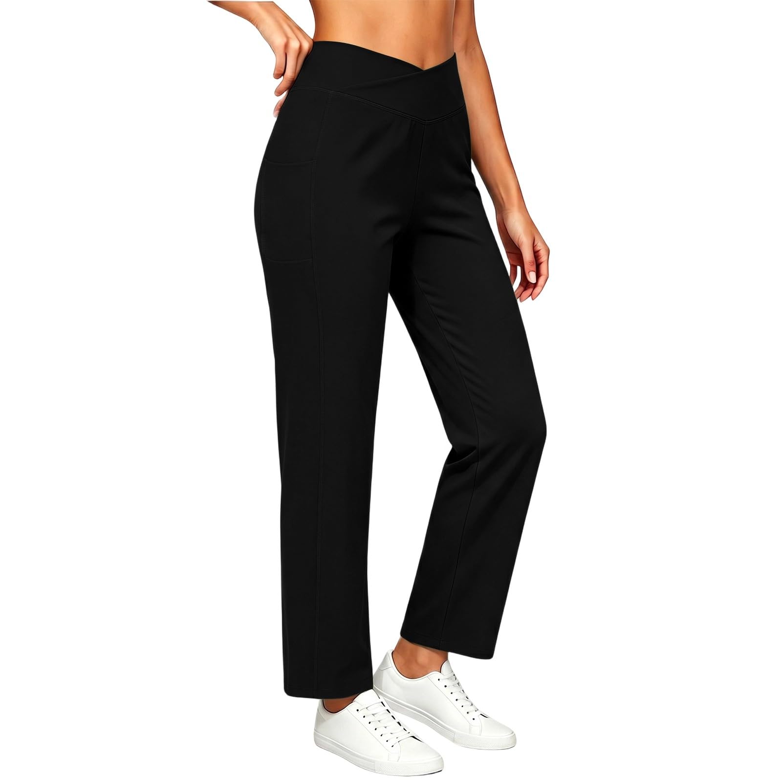 Women s High Waist Wide Leg Pants with Drawstring Casual Color Pants for Yoga Workout L
