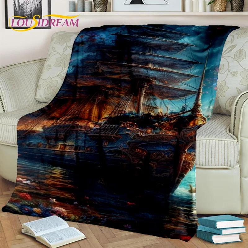 3D Pirate Ship Boat,Sailboat,Barque Blanket,Soft Throw Blanket for Home Bedroom Bed Sofa Picnic Travel Office Cover Blanket Kids