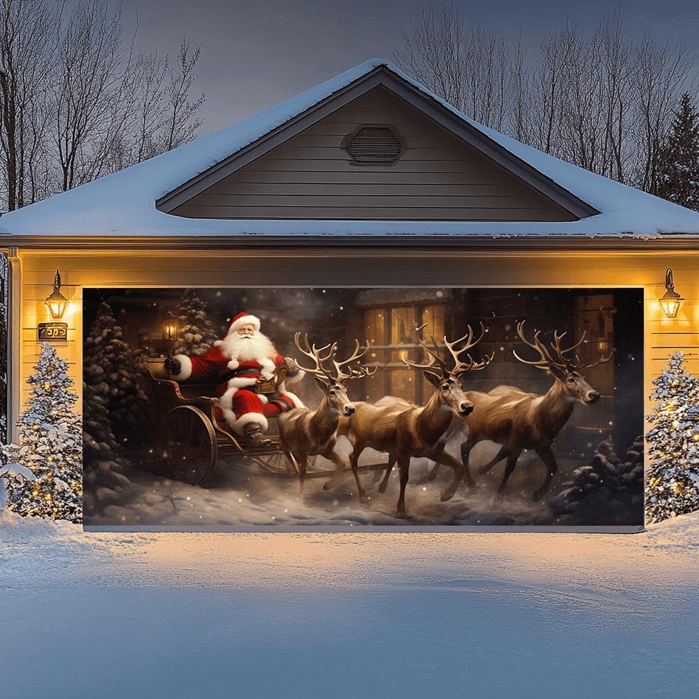 2D Türflagge 1 Stück Weihnachtsmann Schlitten Türflagge Weihnachten Radfahrer Szene Hintergrund